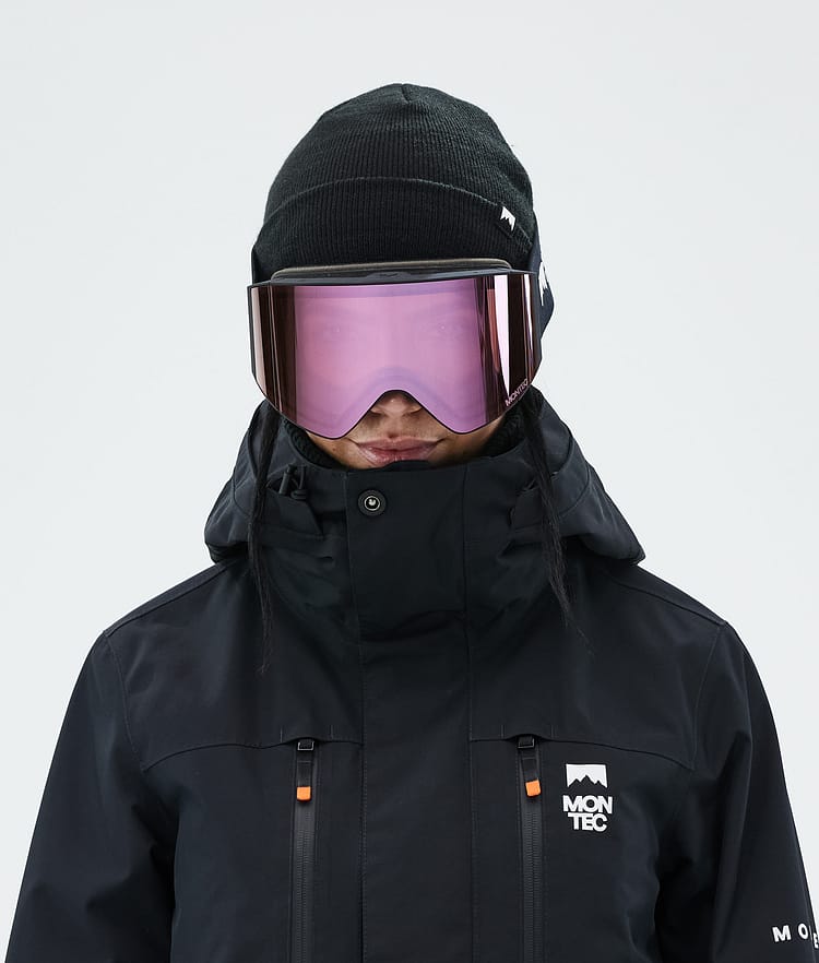 Masque de ski noir avec miroir saphir rose et noir